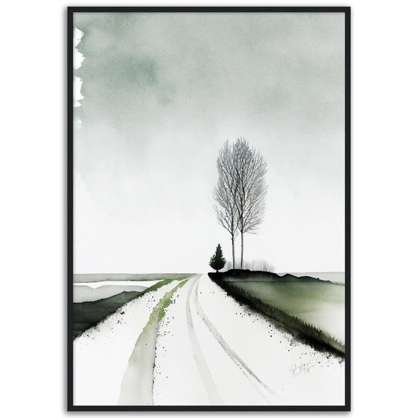 »Aquarel Winter Road« retro poster