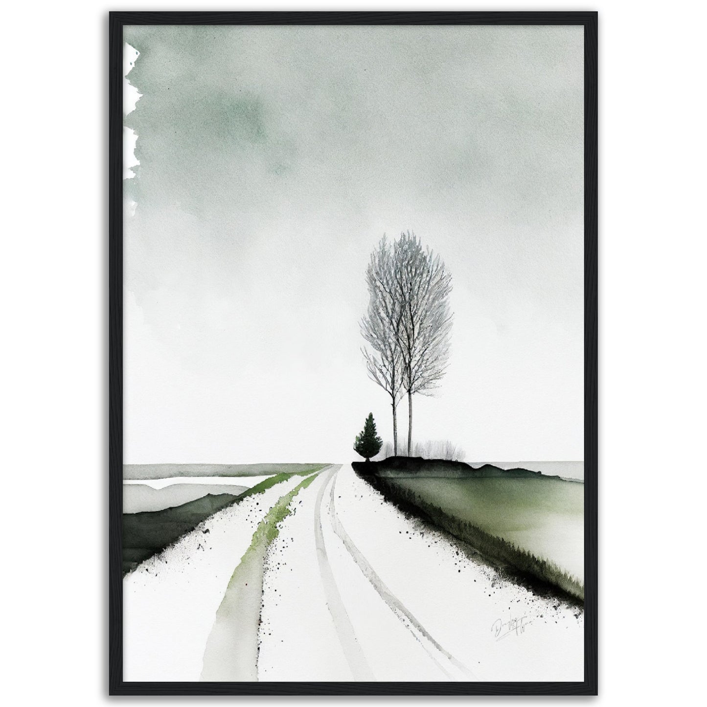 »Aquarel Winter Road« retro poster