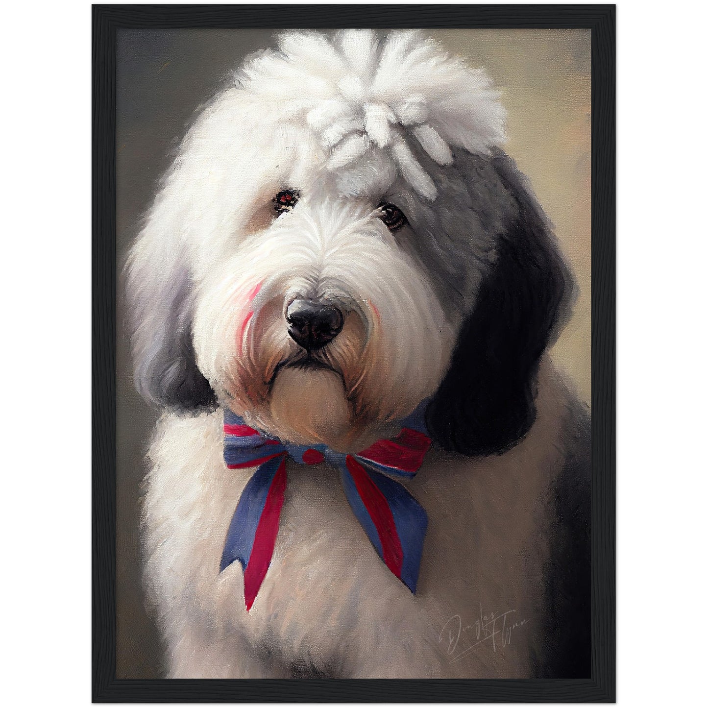 »Old English Sheepdog med rosett«