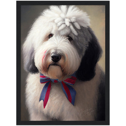 »Old English Sheepdog med rosett«