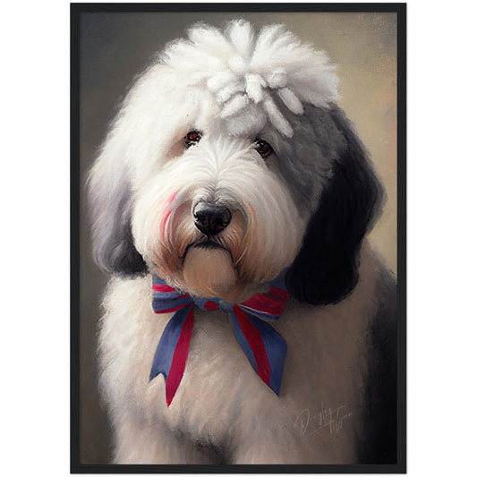 »Old English Sheepdog med rosett«