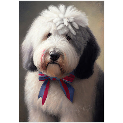 »Old English Sheepdog med rosett«