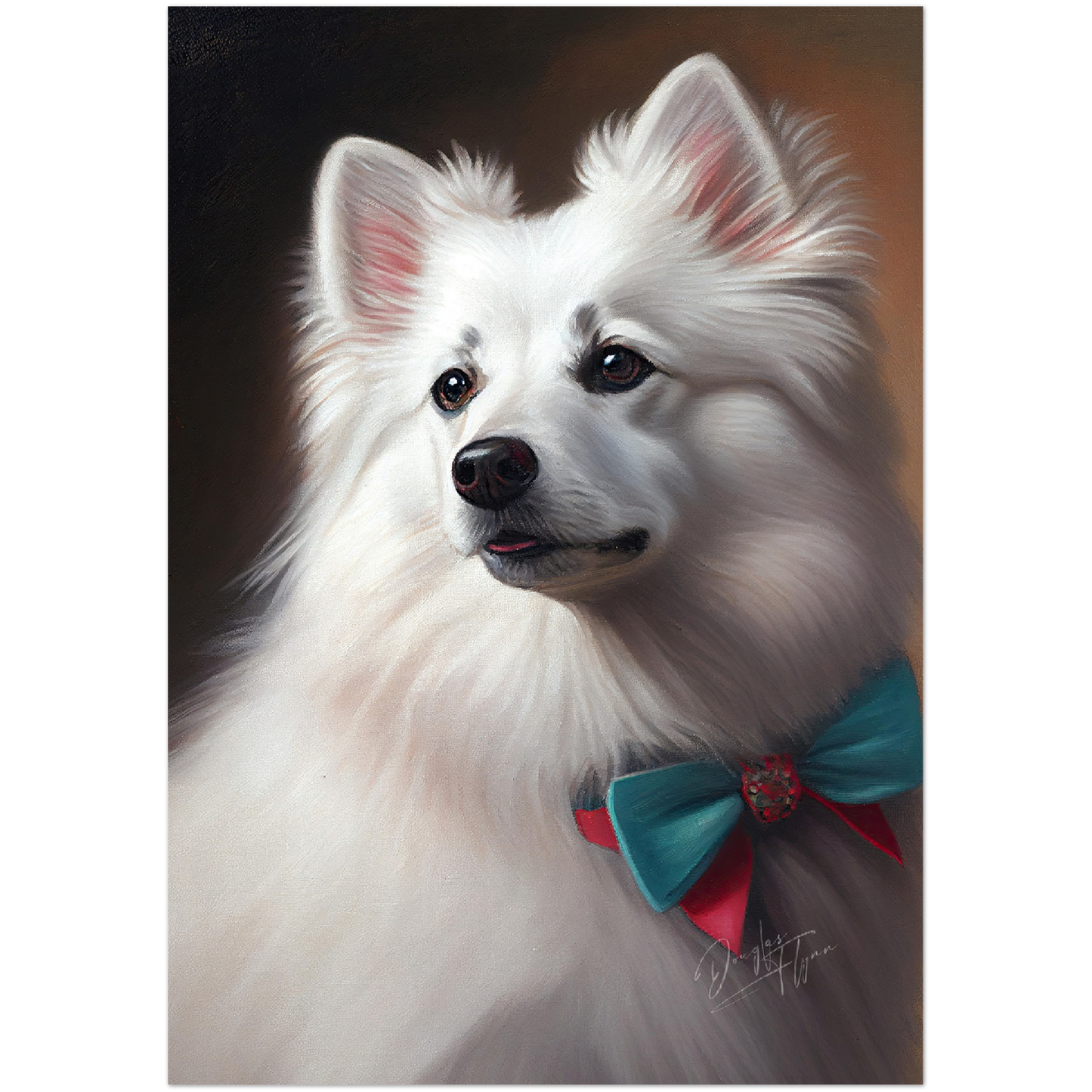 »American Eskimo Dog med rosett«